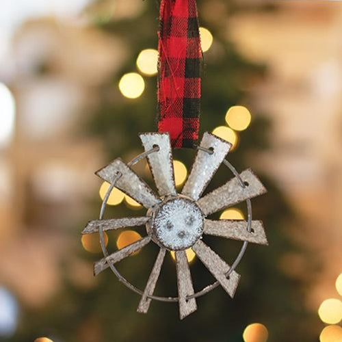 CH_G90816 GLITTERED WINDMILL ORNAMENTS W/ BUFFALO CHECK HANGER WESTERN HOME DECOR BRAND NEW--FREE SHIPPING