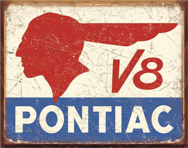 ITEM# 1907 PONTIAC V8 GARAGE AUTOMOTIVE TIN SIGN METAL ART WESTERN HOME DECOR WALL SIGN ART