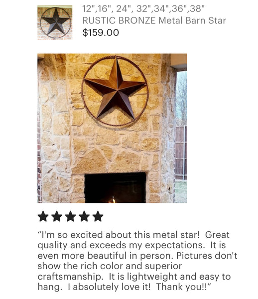 12" TO 72" BARN METAL STAR TWISTED ROPE RING RUSTIC BRONZE COPPER WESTERN HOME DECOR HANDMADE #EH10008