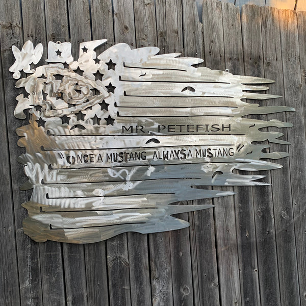 YOUR CUSTOM NAME TATTERED FLAG CUSTOM METAL VINTAGE CRAFT WALL ART HOME DECOR