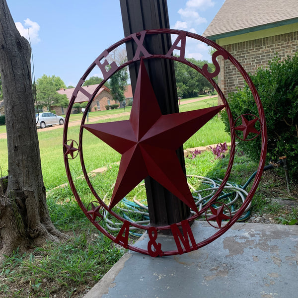 TEXAS A&M BURGUNDY RED BARN LONE STAR METAL CUSTOM VINTAGE CRAFT TEAM STAR WESTERN HOME DECOR HANDMADE SIZE:24",32",36",40",42",44",46",50"