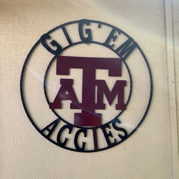 GIGEM AGGIES METAL CUSTOM VINTAGE CRAFT TEAM SIGN HANDMADE