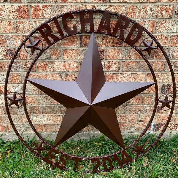 LOPEZ CUSTOM STAR NAME BARN METAL STAR 3d TWISTED ROPE RING WESTERN HOME DECOR RUSTIC  BRONZE HANDMADE 24",32",34",36",40",42",44",46",50"