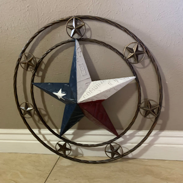 24" LICENSE PLATE MULTI STAR RED WHITE BLUE METAL BARN STAR WESTERN HOME DECOR NEW