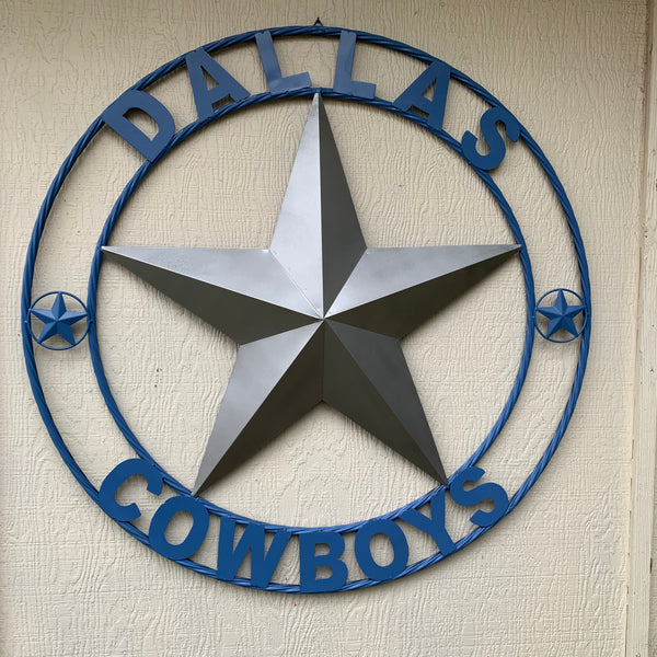 DALLAS COWBOYS SILVER & LIGHT BLUE BARN STAR CUSTOM VINTAGE METAL LONE STAR ART WESTERN HOME DECOR SIZE:24",32",36",40",42",44",46",50"
