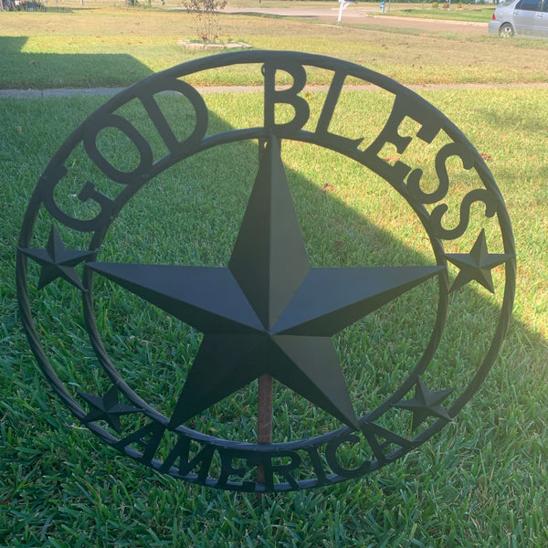 GOD BLESS AMERICA BLACK METAL BARN LONESTAR TWISTED RING METAL ART WESTERN HOME DECOR HANDMADE NEW-#EH10487