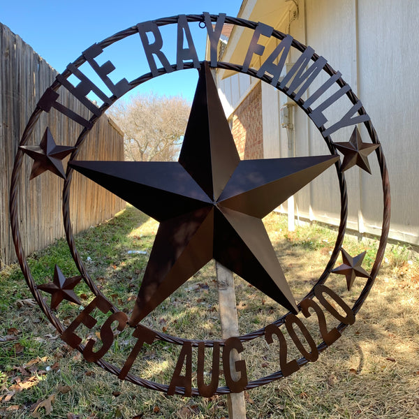 KOLET FAMILY STYLE YOUR CUSTOM FAMILY NAME STAR METAL BARN STAR ROPE RING KOLET FAMILY WESTERN HOME DECOR VINTAGE RUSTIC BROWN NEW HANDMADE 24",32",34",36",40",42",44",46",50"