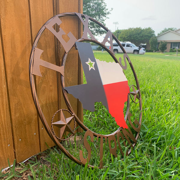 24" TEXAS STRONG BARN METAL WALL ART SIGN WESTERN HOME DECOR RED WHITE BLUE HANDMADE