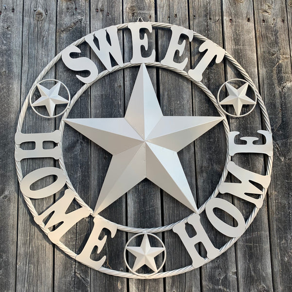 HOME SWEET HOME RUSTIC BEIGE METAL BARN STAR LONE STAR WALL ART WESTERN HOME DECOR HANDMADE NEW #EH10588