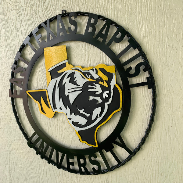 EAST TEXAS BAPTIST UNIVERSITY METAL CUSTOM VINTAGE CRAFT SIGN WALL ART TEAM HANDMADE
