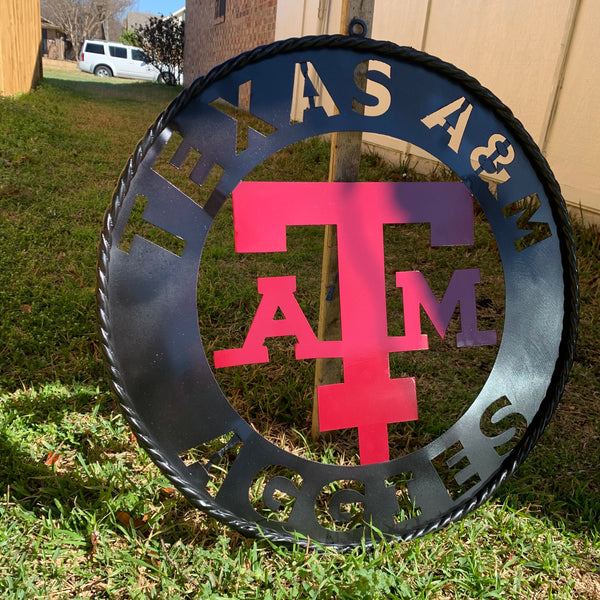 24" TEXAS A&M WIDE BAND RING CUSTOM METAL VINTAGE CRAFT SIGN TEAM HANDMADE