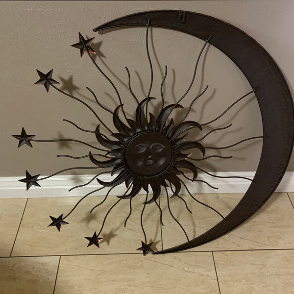36" SUN MOON STARS METAL WALL DECOR SIGN WESTERN HOME DECOR HANDMADE DARK COPPER & GOLD NEW #EH12193