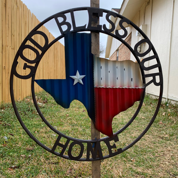 24" WAVY GOD BLESS PUR HOME STATE OF TEXAS METAL CRAFT SIN WESTERN HOME DECOR HANDMADE NEW