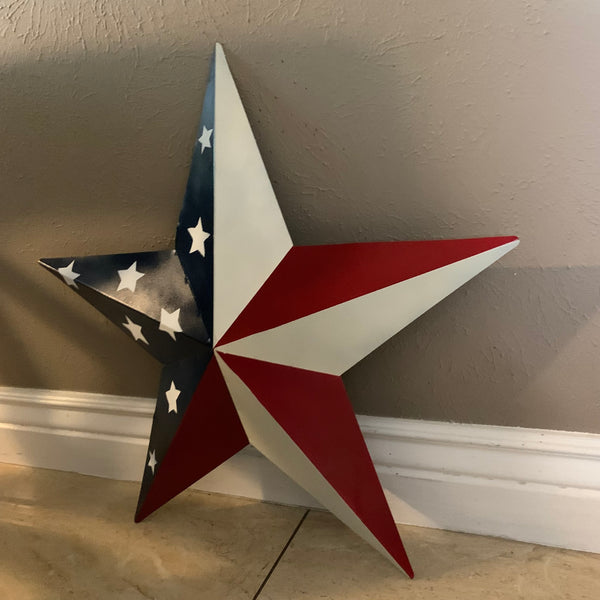 12",16",24",30",36" USA AMERICAN FLAG STAR STYLE #1 RED WHITE & BLUE METAL BARN STAR WALL ART HANDMADE STYLE# 1