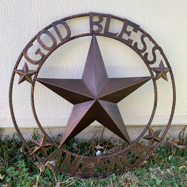 #EH10488 GOD BLESS AMERICA BARN METAL STAR WESTERN HOME DECOR HANDAMDE NEW