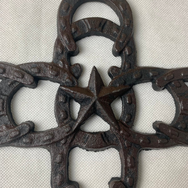 Si56369 HORSESHOES Western Cross Cast Iron Texas Star Rustic Dark Brown Wall Home Decor 10 ½ x 8 ½ inches #56369