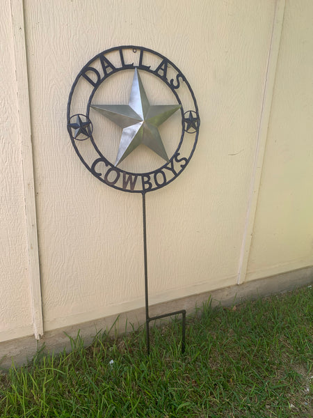 24" STAR & 34" STAKE DALLAS COWBOYS DECOR METAL ART WESTERN HOME WALL DECOR ALL SILVER & NAVY BLUE WITH 34" STAKE