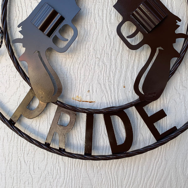 #SI_XL2132 SOUTHERN PRIDE 24" GUNS PISTOLS BROWN METAL WALL ART WESTERN HOME DECOR NEW