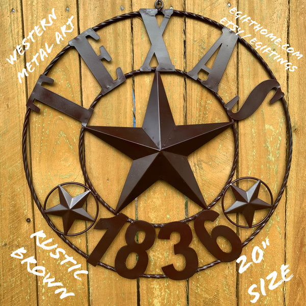 20" RUSTIC BROWN TEXAS 1836 BARN LONE STAR METAL ART WESTERN HOME DECOR VINTAGE RUSTIC DARK BRONZE NEW