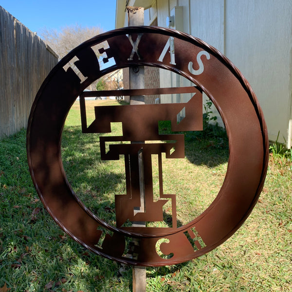 12", 18", 24", 32" TEXAS TECH BROWN WIDE BAND DISC RING CUSTOM METAL VINTAGE CRAFT SIGN HANDMADE TO ORDER