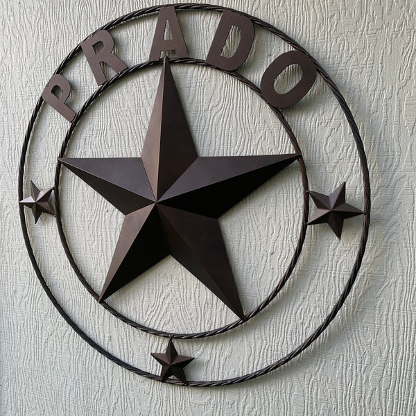 LOPEZ CUSTOM STAR NAME BARN METAL STAR 3d TWISTED ROPE RING WESTERN HOME DECOR RUSTIC  BRONZE HANDMADE 24",32",34",36",40",42",44",46",50"