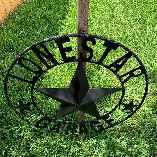 LONESTAR GARAGE STYLE CUSTOM BARN NAME STAR LONESTAR GARAGE METAL NAME BARN STAR WITH TWISTED ROPE RING 3d STAR ART WESTERN HOME DECOR RUSTIC BROWN