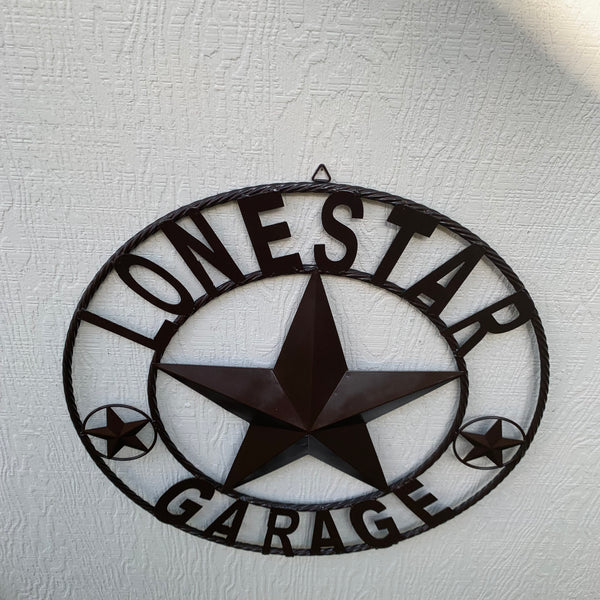 LONESTAR GARAGE STYLE CUSTOM BARN NAME STAR LONESTAR GARAGE METAL NAME BARN STAR WITH TWISTED ROPE RING 3d STAR ART WESTERN HOME DECOR RUSTIC BROWN