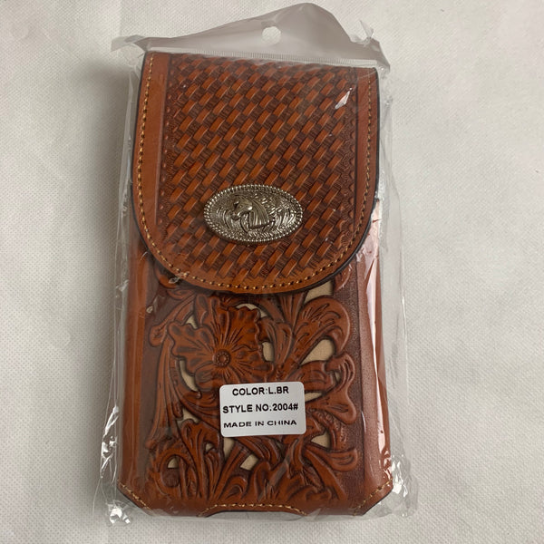 #LG2004  7.5" HORSE TAN BROWN LEATHER POUCH EXTRA LARGE  BELT LOOP HOLSTER CELL PHONE CASE UNIVERSAL OVERSIZE