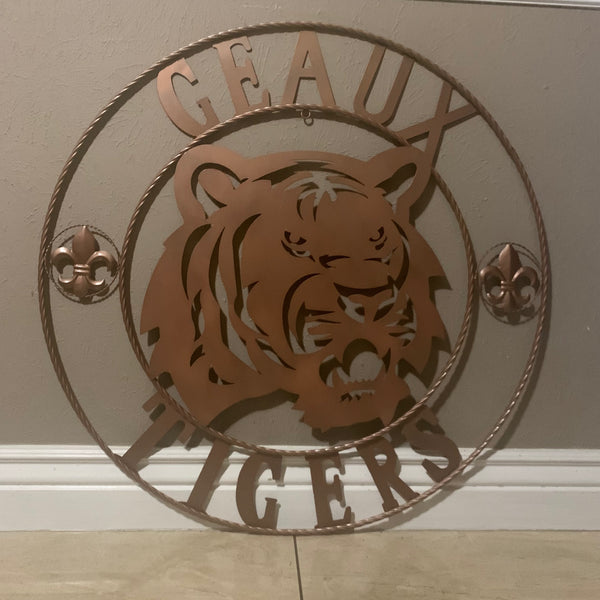 12",18", 24", 32", 36" GEAUX TIGERS HAMMERED COPPER CUSTOM METAL VINTAGE CRAFT SIGN TEAM HANDMADE