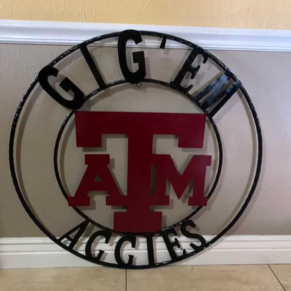 GIGEM AGGIES METAL CUSTOM VINTAGE CRAFT TEAM SIGN HANDMADE