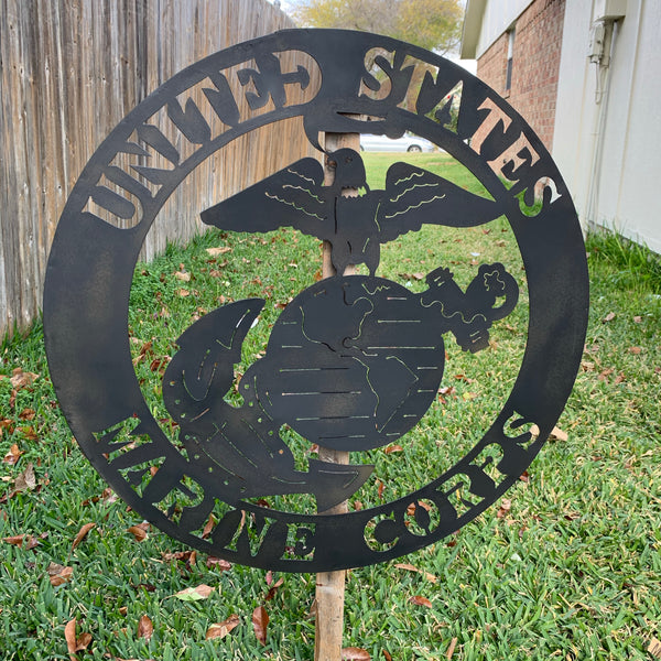 24" USA MARINE CORPS MILITARY LASERCUT BLACK CUSTOM VINTAGE METAL CRAFT WALL ART DECOR WESTERN HOME DECOR HANDMADE