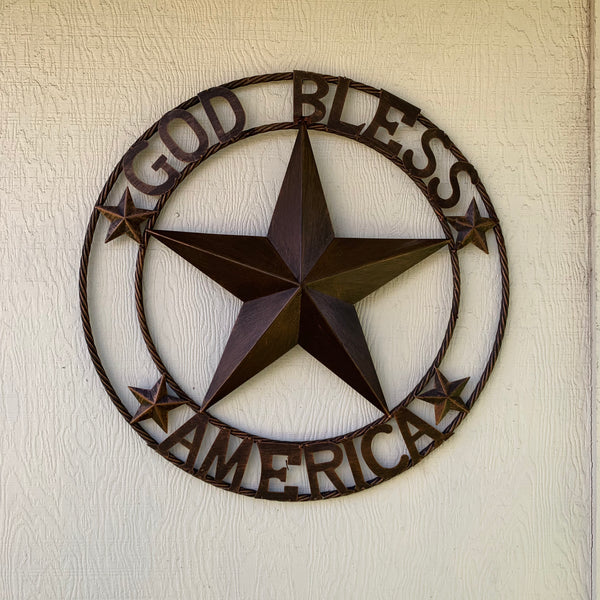 #EH10488 GOD BLESS AMERICA BARN METAL STAR WESTERN HOME DECOR HANDAMDE NEW