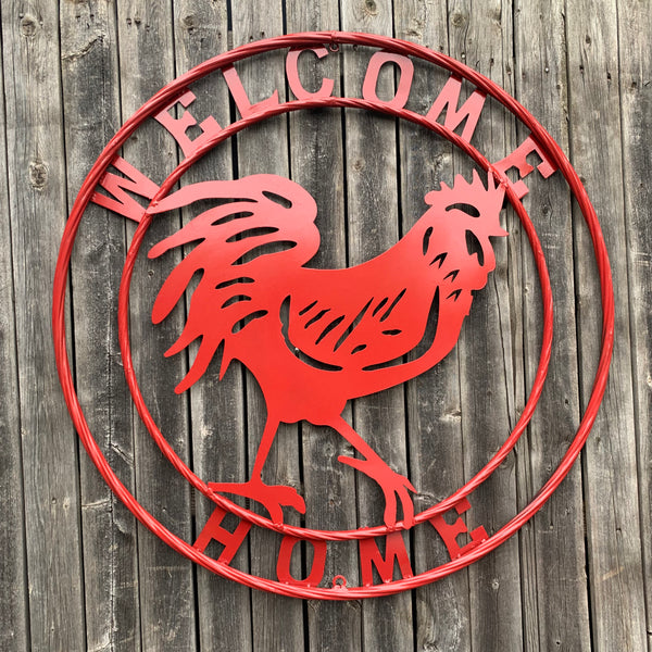 YOUR CUSTOM NAME RED ROOSTER LASERCUT METAL ART WITH RING DESIGN WESTERN METAL ANIMAL ART HOME WALL DECOR BRAND NEW