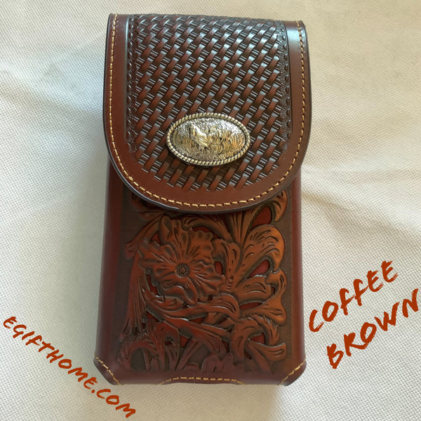 LG_2069-1 ROOSTER 7" COFFEE BROWN LEATHER POUCH EXTRA LARGE  BELT LOOP HOLSTER CELL PHONE CASE UNIVERSAL OVERSIZE