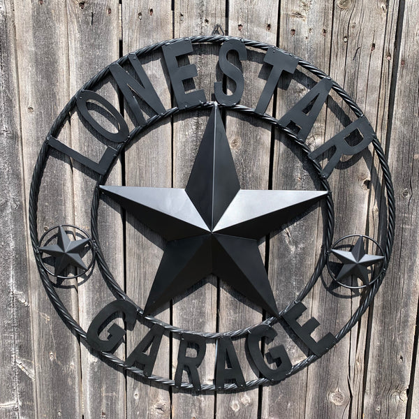 LONESTAR GARAGE STYLE CUSTOM BARN NAME STAR LONESTAR GARAGE METAL NAME BARN STAR WITH TWISTED ROPE RING 3d STAR ART WESTERN HOME DECOR RUSTIC BROWN