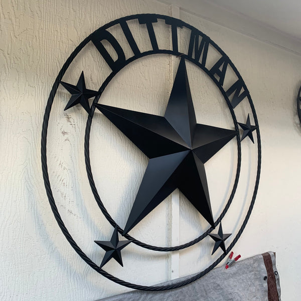 LOPEZ CUSTOM STAR NAME BARN METAL STAR 3d TWISTED ROPE RING WESTERN HOME DECOR RUSTIC  BRONZE HANDMADE 24",32",34",36",40",42",44",46",50"