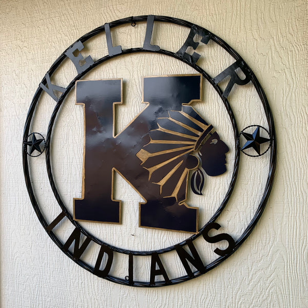 KELLER INDIANS CUSTOM VINTAGE METAL CRAFT WALL ART TEAM SIGN WESTERN HOME DECOR NEW