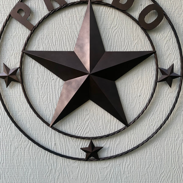 LOPEZ CUSTOM STAR NAME BARN METAL STAR 3d TWISTED ROPE RING WESTERN HOME DECOR RUSTIC  BRONZE HANDMADE 24",32",34",36",40",42",44",46",50"