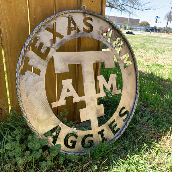 24" TEXAS A&M WIDE BAND RAW METAL CUSTOM VINTAGE CRAFT WALL ART TEAM SIGN HANDMADE