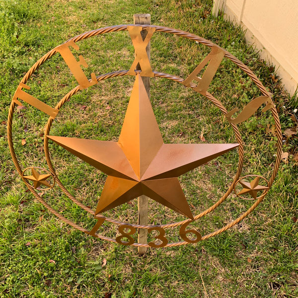 24", 32",36",40" TEXAS 1836 HAMMERED COPPER  BARN STAR METAL WALL WESTERN HOME DECOR RED WHITE BLUE ART