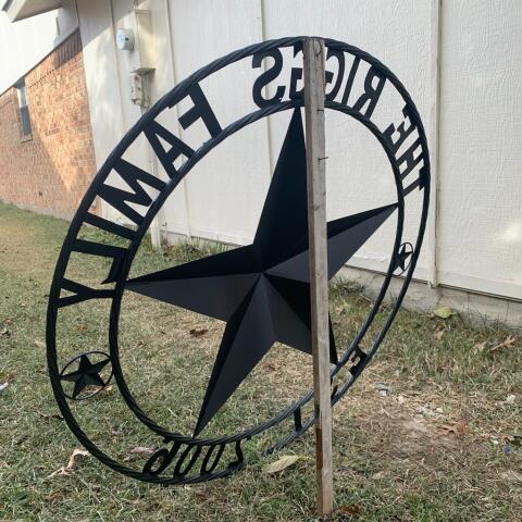 RIGGS FAMILY STYLE YOUR CUSTOM FAMILY NAME STAR METAL BARN STAR ROPE RING WESTERN HOME DECOR VINTAGE RUSTIC BLACK NEW HANDMADE 24",32",34",36",40",42",44",46",50"