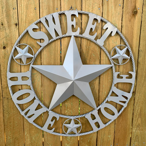 HOME SWEET HOME RUSTIC BEIGE METAL BARN STAR LONE STAR WALL ART WESTERN HOME DECOR HANDMADE NEW #EH10588