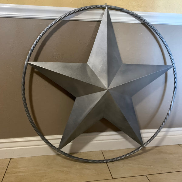 RUSTIC GREY SILVER BARN METAL STAR TWISTED ROPE RING WESTERN HOME DECOR HANDMADE NEW 12",24",36",50",60",72"