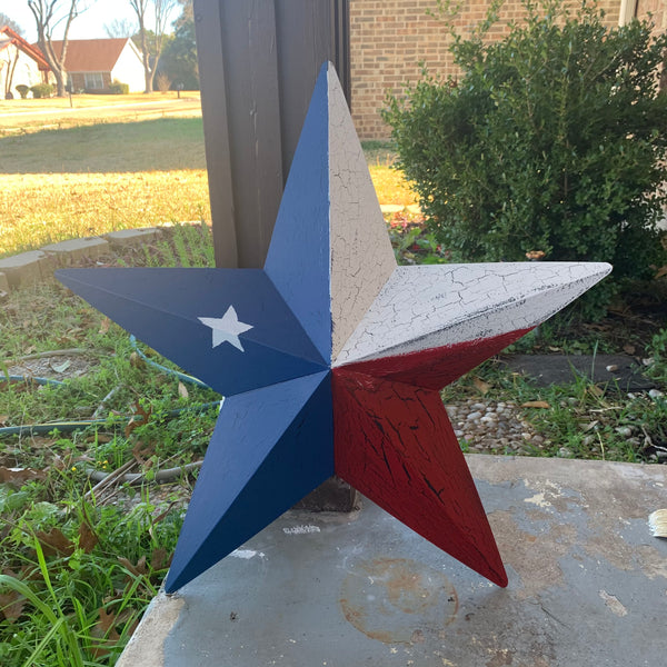 CRACKLE STYLE RED WHITE & BLUE METAL BARN STAR METAL WALL ART WESTERN HOME DECOR RUSTIC NEW