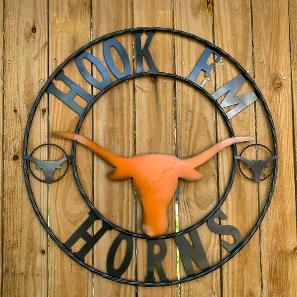 HOOKEM HORNS TEXAS LONGHORNS HOOK EM METAL CUSTOM VINTAGE CRAFT WALL ART TEAM SIGN HANDMADE