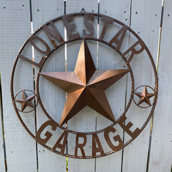LONESTAR GARAGE STYLE CUSTOM BARN NAME STAR LONESTAR GARAGE METAL NAME BARN STAR WITH TWISTED ROPE RING 3d STAR ART WESTERN HOME DECOR RUSTIC BROWN