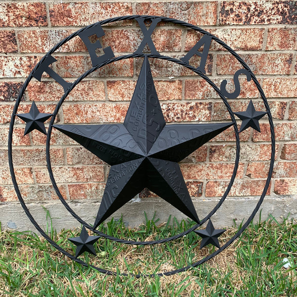 24", 32", 34", 40" TEXAS LICENSE PLATE RUSTIC BLACK BARN STAR METAL WALL WESTERN HOME DECOR RUSTIC TEXAS ART NEW