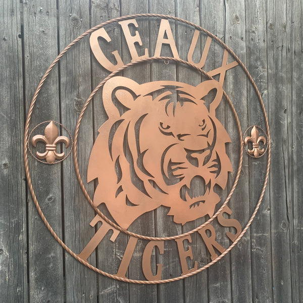 12",18", 24", 32", 36" GEAUX TIGERS HAMMERED COPPER CUSTOM METAL VINTAGE CRAFT SIGN TEAM HANDMADE