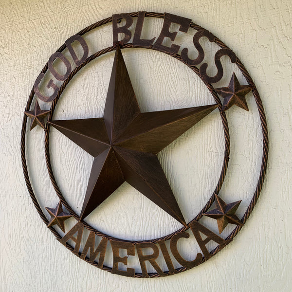 #EH10488 GOD BLESS AMERICA BARN METAL STAR WESTERN HOME DECOR HANDAMDE NEW