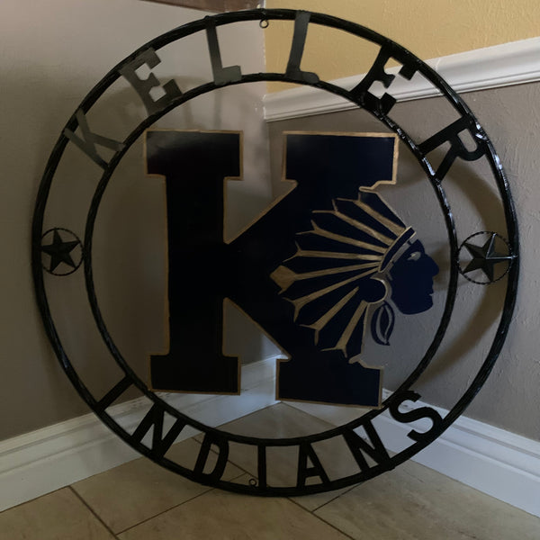 KELLER INDIANS CUSTOM VINTAGE METAL CRAFT WALL ART TEAM SIGN WESTERN HOME DECOR NEW